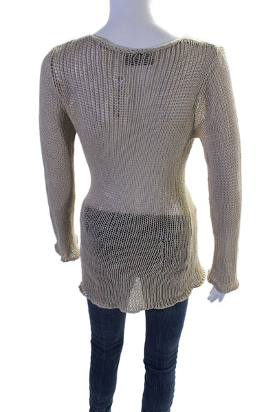 Wooden Ships Womens Cotton Crochet Pullover Top Beige Size S