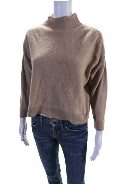 Pilcro Womens Cashmere Ribbed Trimmed Cropped Long Sleeve Sweater Brown Size L