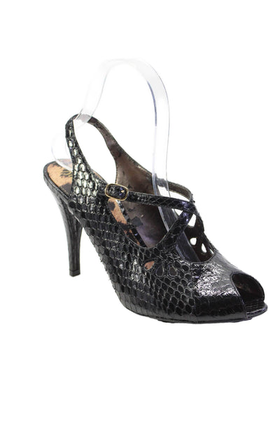 Sam Edelman Womens Stiletto Snake Embossed Strappy Sandals Black Size 7.5