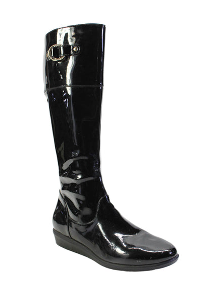 Cole Haan Womens Patent Leather Knee High Waterproof Boots Black Size 10 B