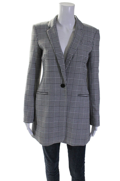 Calvin Klein Womens Single Button Glen Plaid Blazer Jacket White Black Size 2