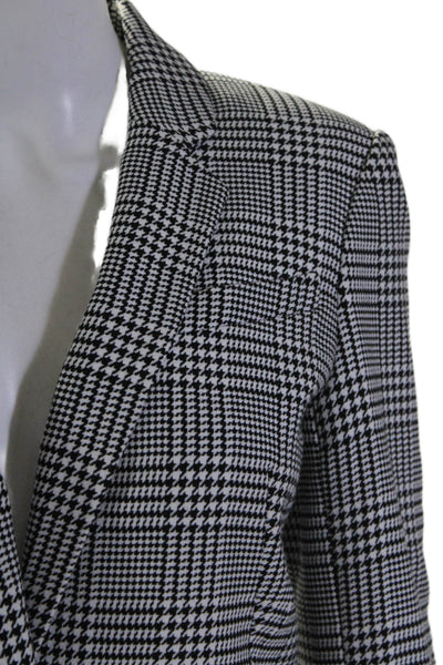 Calvin Klein Womens Single Button Glen Plaid Blazer Jacket White Black Size 2