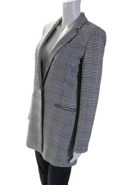 Calvin Klein Womens Single Button Glen Plaid Blazer Jacket White Black Size 2