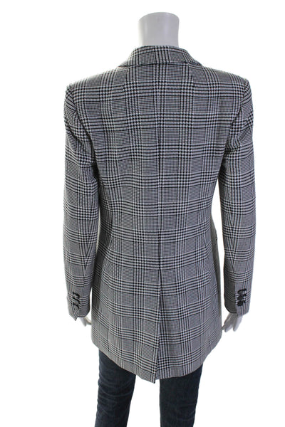 Calvin Klein Womens Single Button Glen Plaid Blazer Jacket White Black Size 2