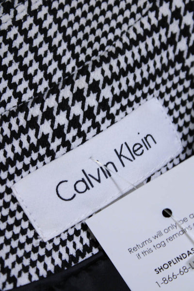 Calvin Klein Womens Single Button Glen Plaid Blazer Jacket White Black Size 2