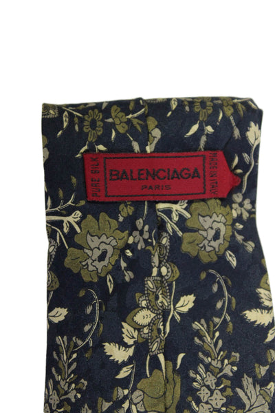 Balenciaga Paris Mens Silk Floral Wrap Around Tie Blue OS