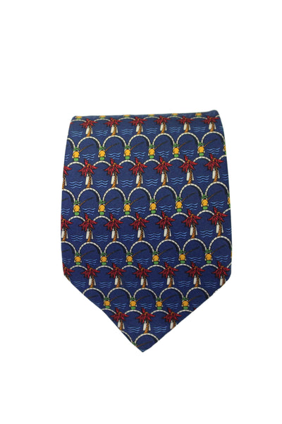 Salvatore Ferragamo Mens Silk Abstract Wrap Around Tie Dark Blue OS