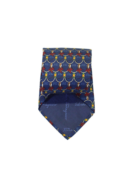 Salvatore Ferragamo Mens Silk Abstract Wrap Around Tie Dark Blue OS