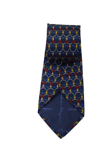 Salvatore Ferragamo Mens Silk Abstract Wrap Around Tie Dark Blue OS