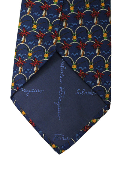 Salvatore Ferragamo Mens Silk Abstract Wrap Around Tie Dark Blue OS