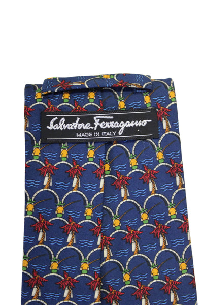 Salvatore Ferragamo Mens Silk Abstract Wrap Around Tie Dark Blue OS