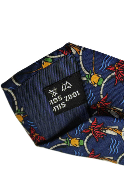 Salvatore Ferragamo Mens Silk Abstract Wrap Around Tie Dark Blue OS