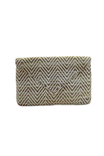 Elaine Turner Womens Textured Clasp Clutch Beige Size S