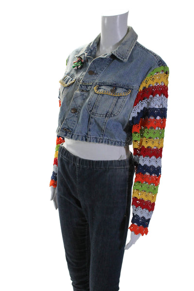 Replay Womens Denim Crochet Long Sleeves Cropped Jacket Blue Size Small