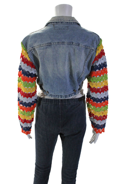 Replay Womens Denim Crochet Long Sleeves Cropped Jacket Blue Size Small