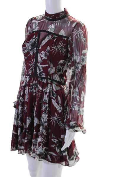 Parker Womens Silk Floral Print Stripe Trimmed Zipped Ruched Dress Red Size 2