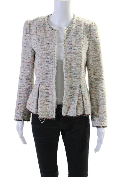 Rebecca Taylor Womens Cotton Spotted Textured Pleated Peplum Blazer Beige Size 4