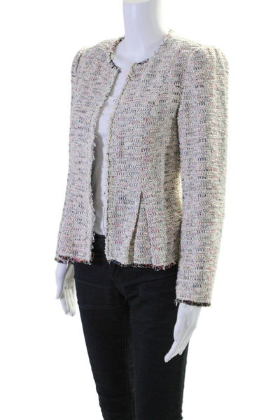 Rebecca Taylor Womens Cotton Spotted Textured Pleated Peplum Blazer Beige Size 4