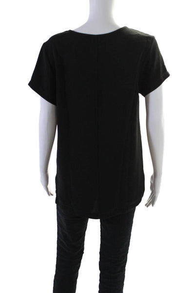 Rag & Bone Womens Short Sleeve Scoop Neck Leather Trim Blouse Black Size S