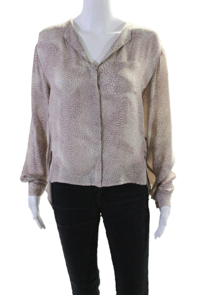 Parker Womens Silk Long Sleeve Spotted Print V Neck Blouse Beige Size S