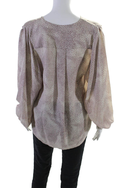 Parker Womens Silk Long Sleeve Spotted Print V Neck Blouse Beige Size S