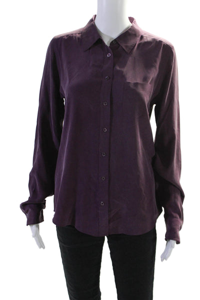 Equipment Femme Womens Silk Long Sleeve Button Down Blouse Purple Size M