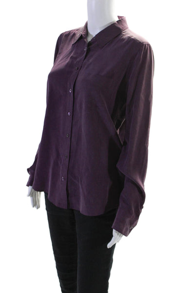 Equipment Femme Womens Silk Long Sleeve Button Down Blouse Purple Size M