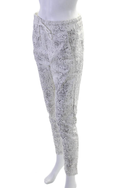 Flog Womens Cotton Snakeskin Print Drawstring Waist Pants White Size 28