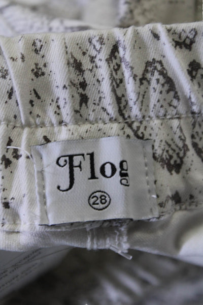 Flog Womens Cotton Snakeskin Print Drawstring Waist Pants White Size 28