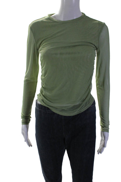 Kimberly Taylor Womens Long Sleeves Ruched Sides Blouse Green Size Medium