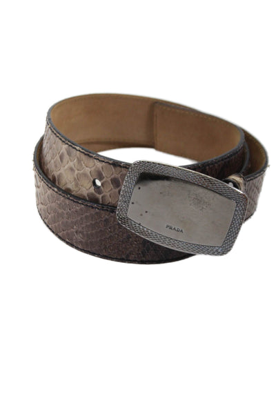 Prada Womens Standard Width Rectangle Buckle Belt Snakeskin Brown M