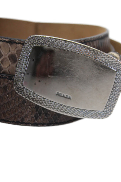 Prada Womens Standard Width Rectangle Buckle Belt Snakeskin Brown M