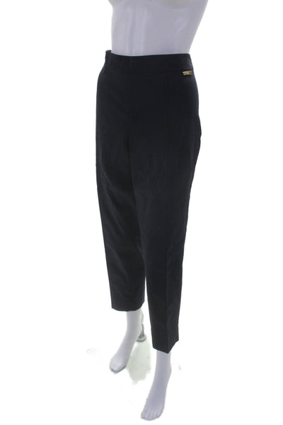 Tory Burch Womens Cotton Zip Pleated Lined Tapered Leg Dress Pants Navy Size 12