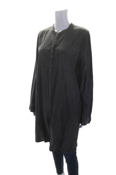 Eileen Fisher Womens Textured Collar Long Sleeve Button Up Zip Blouse Gray Size