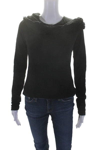 Christian Siriano Womens Modal Long Sleeve Fitted Scarf Attachment Top Black Siz