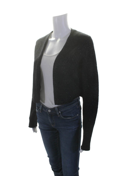 Eileen Fisher Womens Wool Open Front Sparkly Knit Cardigan Black Size S