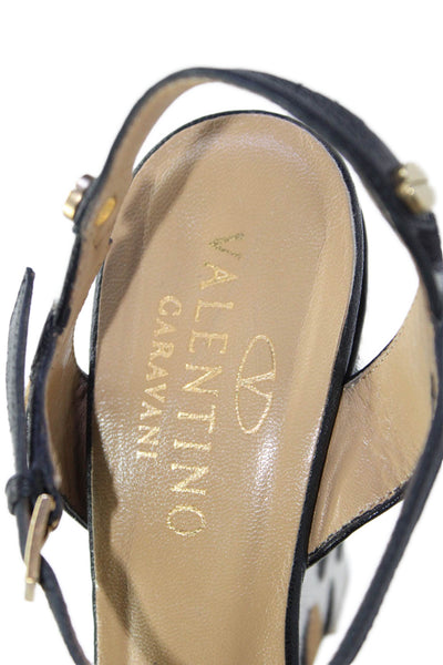 Valentino Garavani Women's Open Toe Leather Wedge Sandals Animal Print Size 38