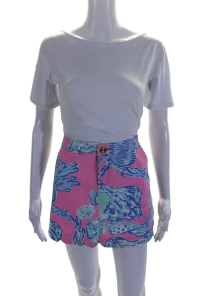 Lily Pulitzer Womens Cotton Scalloped Trim Abstract Print Skort Pink Blue Size 8