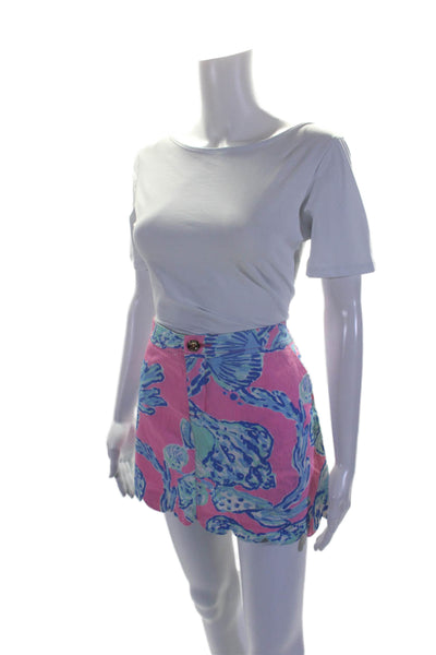 Lily Pulitzer Womens Cotton Scalloped Trim Abstract Print Skort Pink Blue Size 8