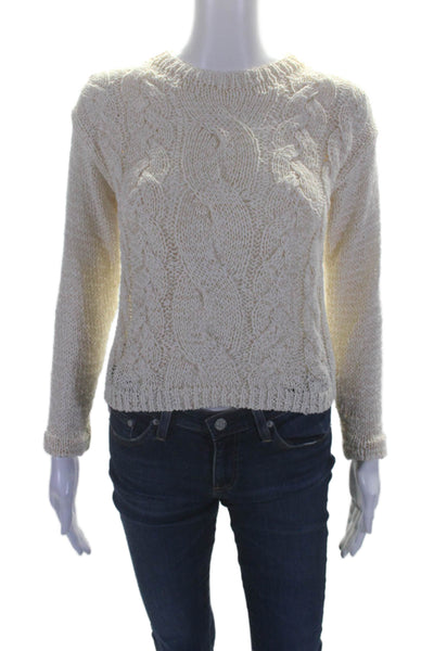 Vince Womens Cotton Long Sleeve Cable Knit Sweater Top Cream Size XXS