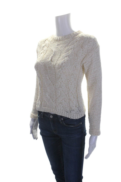 Vince Womens Cotton Long Sleeve Cable Knit Sweater Top Cream Size XXS