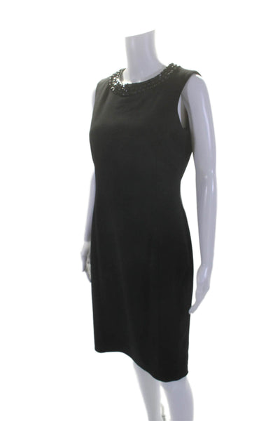 Calvin Klein Women's Sleeveless Embellish Fitted Midi Dress Black Size 4