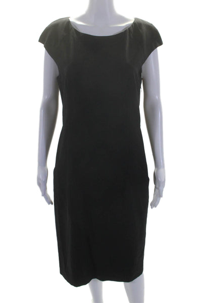 Theory Women's Round Neck Sleeveless Pockets Midi Dress Black Size 10