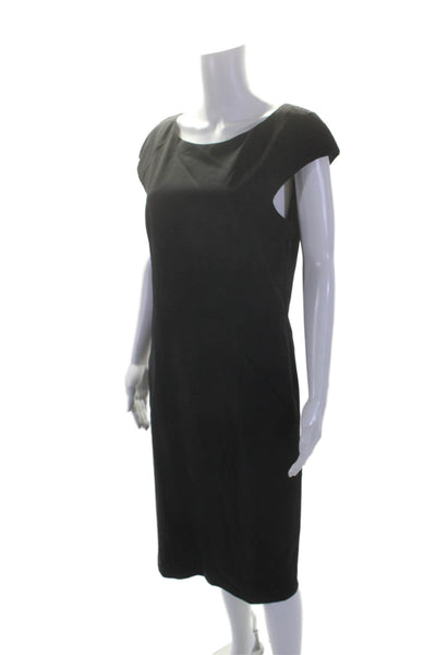 Theory Women's Round Neck Sleeveless Pockets Midi Dress Black Size 10