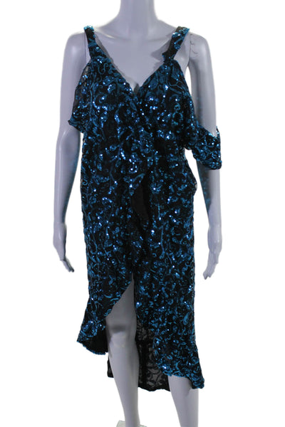 Cindi Gindi Womens Sequined Sleeveless Wrap Dress Black Blue Size Small