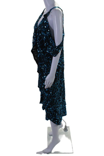 Cindi Gindi Womens Sequined Sleeveless Wrap Dress Black Blue Size Small