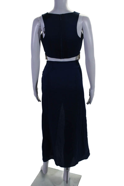 siedres Womens Jeweled Cut Out Waist Sleeveless Ruched Dress Navy Blue Size EUR