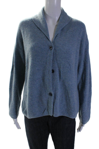 Poetry Womens Cashmere Long Sleeved Collared Sweater Cardigan Blue Size 6