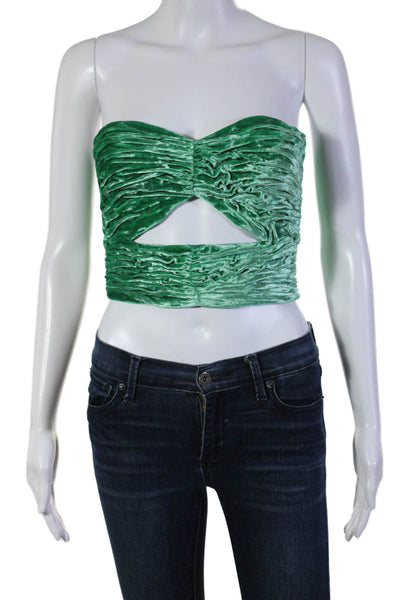 The Attico Womens Back Zip Strapless Sweetheart Velvet Crop Top Green Size FR 38