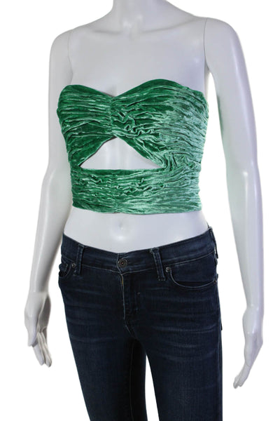 The Attico Womens Back Zip Strapless Sweetheart Velvet Crop Top Green Size FR 38